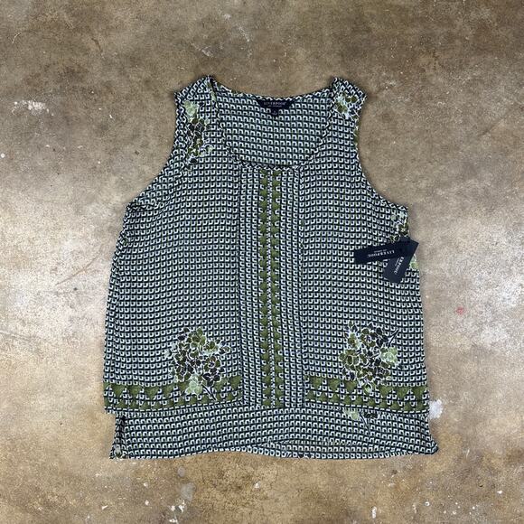 Liverpool Double Layer Geo Floral Mix Blouse Women’s Small Green Black White NWT - Picture 1 of 8